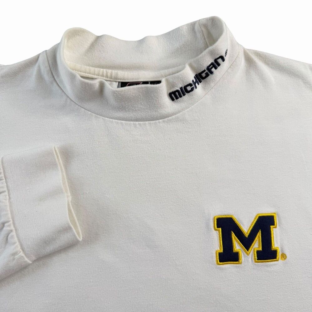 Vintage Michigan Wolverines Mock Neck Sweatshirt Mens Large White Colosseum Y2K